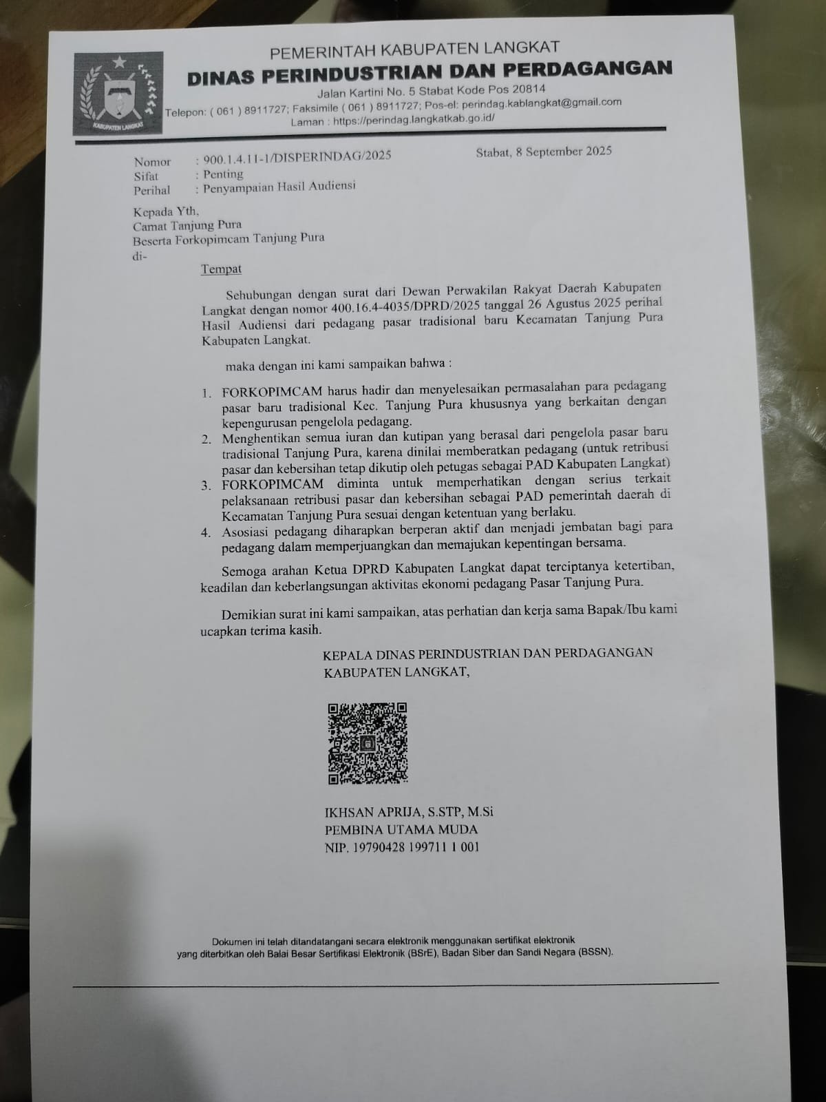 Pedagang Pasar Baru Tanjung Pura Kecewa Karena Camat dan Disperindag Tak Jalankan Hasil RDP Dengan DPRD Langkat 1 Pedagang
